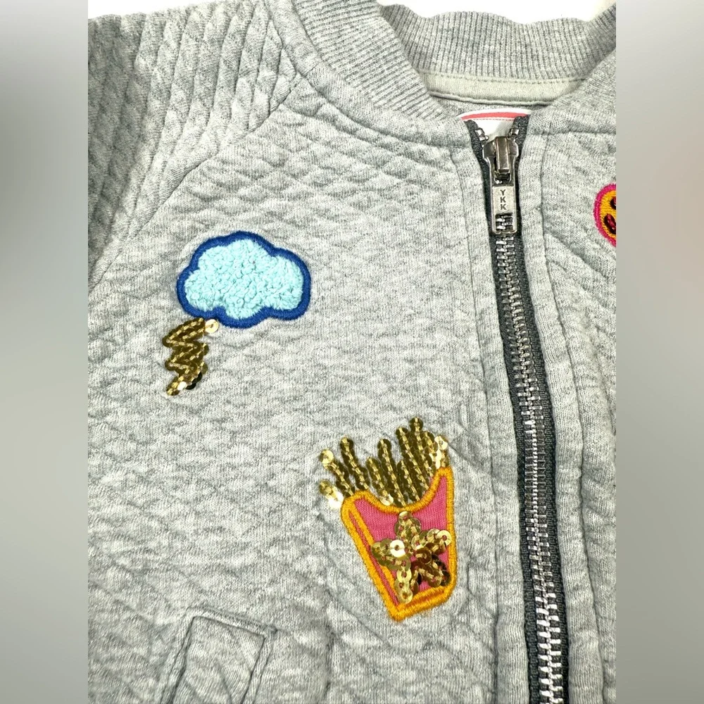 GYMBOREE Girls Sequin Patch Bomber Jacket S Hello Fries Smiley Face‎ Girly Fun